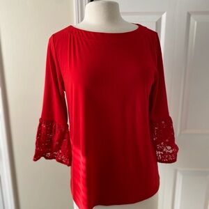 Women's Red Lace-Sleeve Blouse